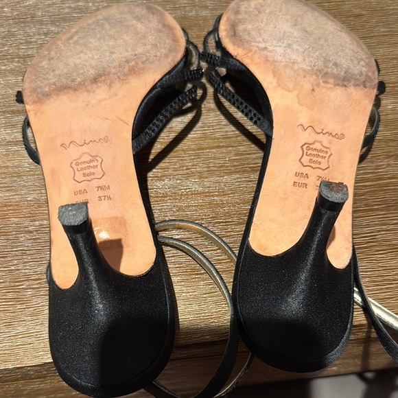 Nina elegant black strappy satin kitten heel ankle strap beadwork women7.5 - Picture 5 of 6